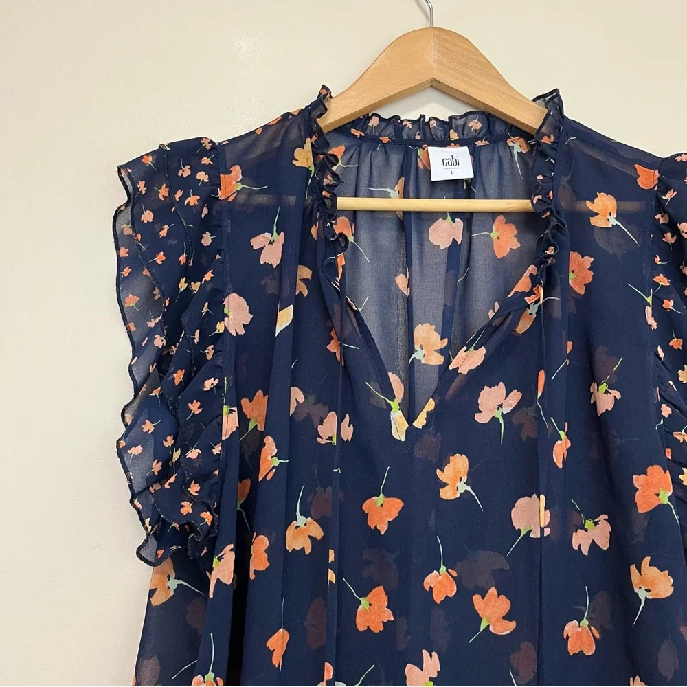 Cabi Floral Sunset Kiss Sheer Blouse - Size L - Picture 3 of 13